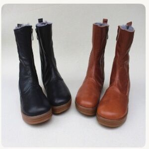 Black Handmade Winter Leather/Wool Women's Boots